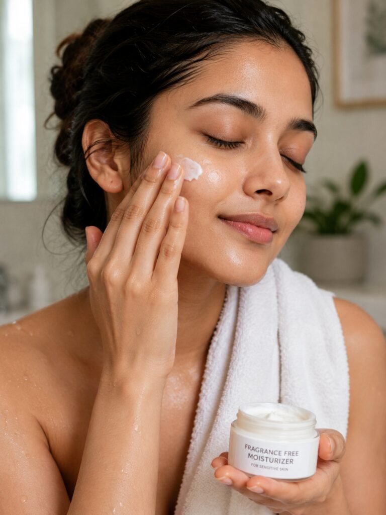 A close-up lifestyle image of calm facial skincare