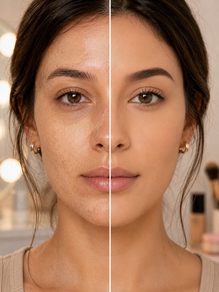 Before and after makeup transformation