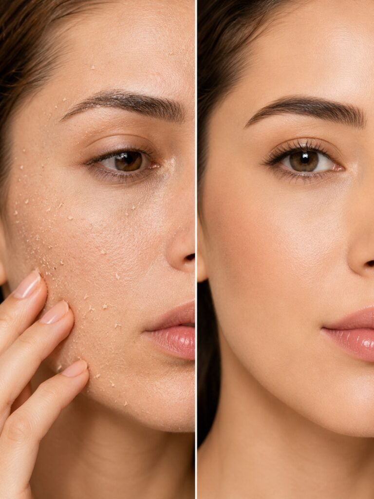 Before and after skincare comparison