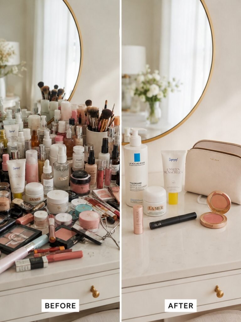 Clutter vs Organized Beauty Products