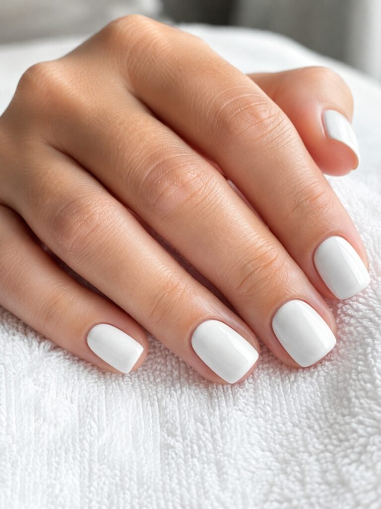 Glossy White Short Nails