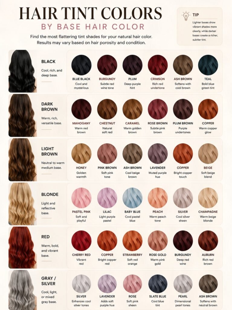 Hair tint choices by base color