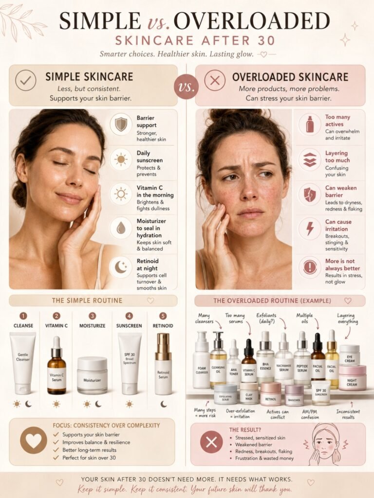 Simple skincare versus overloaded skincare for women over 30