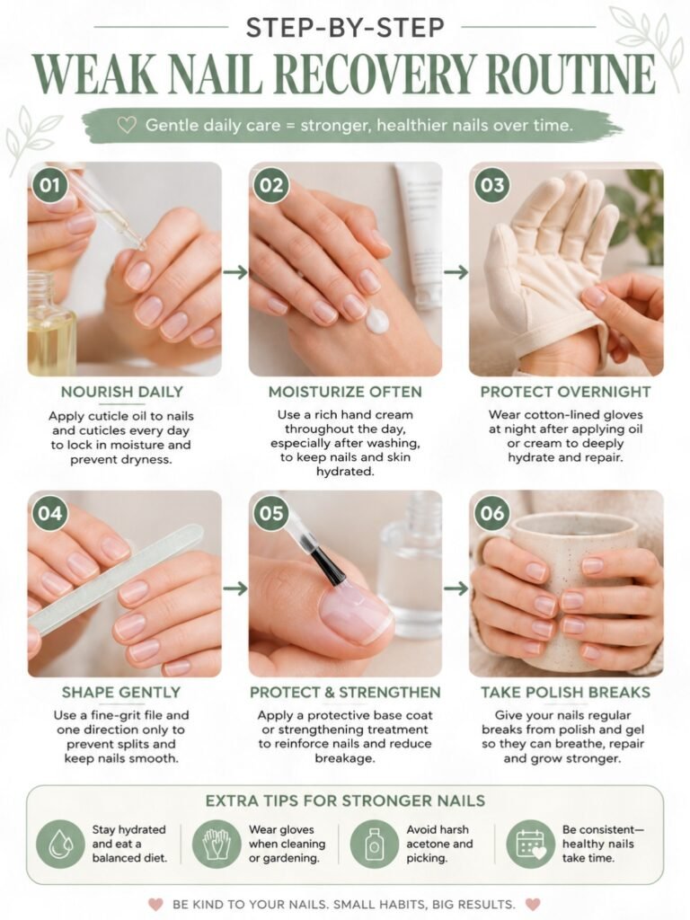 Step-by-step weak nail recovery routine