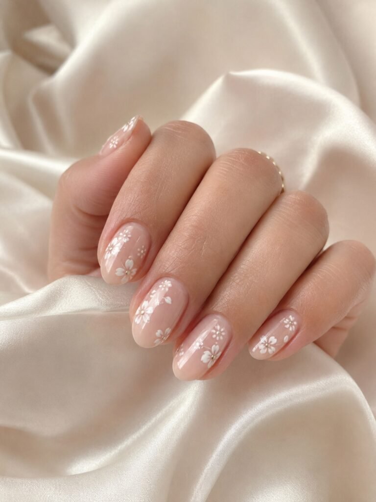White Floral Nails