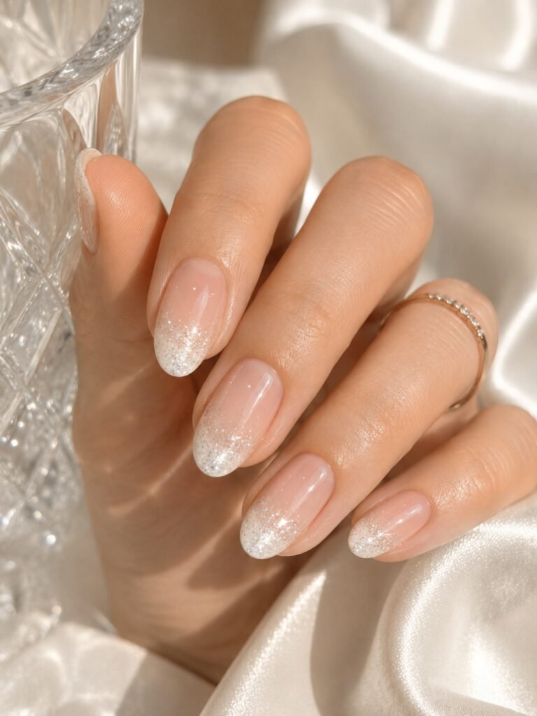 White Glitter Tip Nails