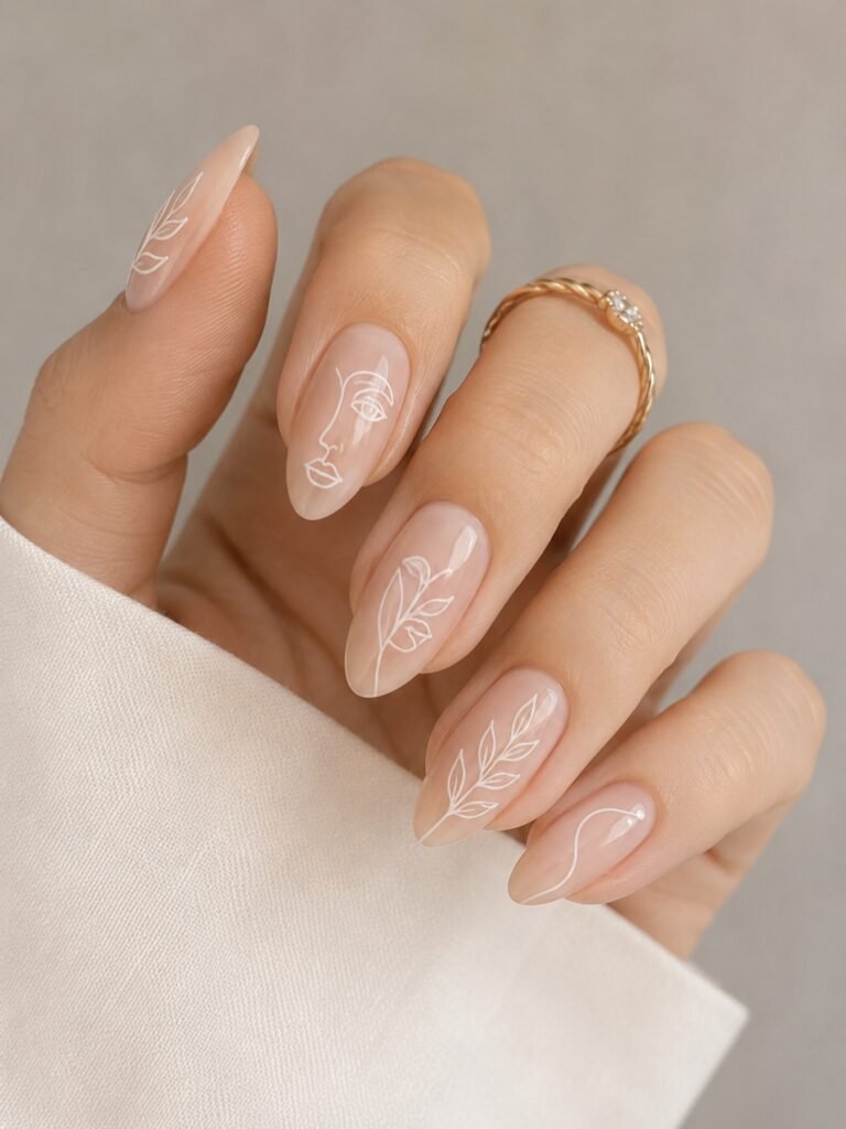 White Line Art Nails