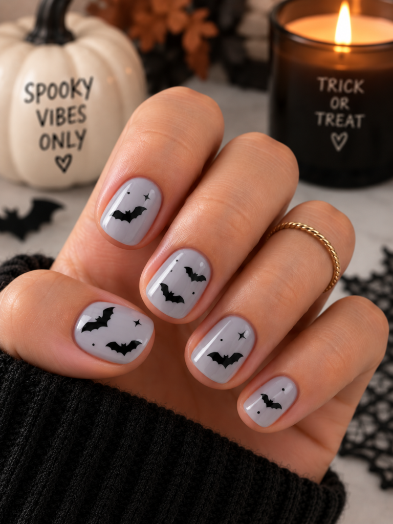 Cozy Halloween Bat Nail Art