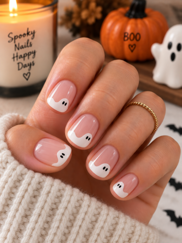 Cozy Halloween Ghost Tip Manicure