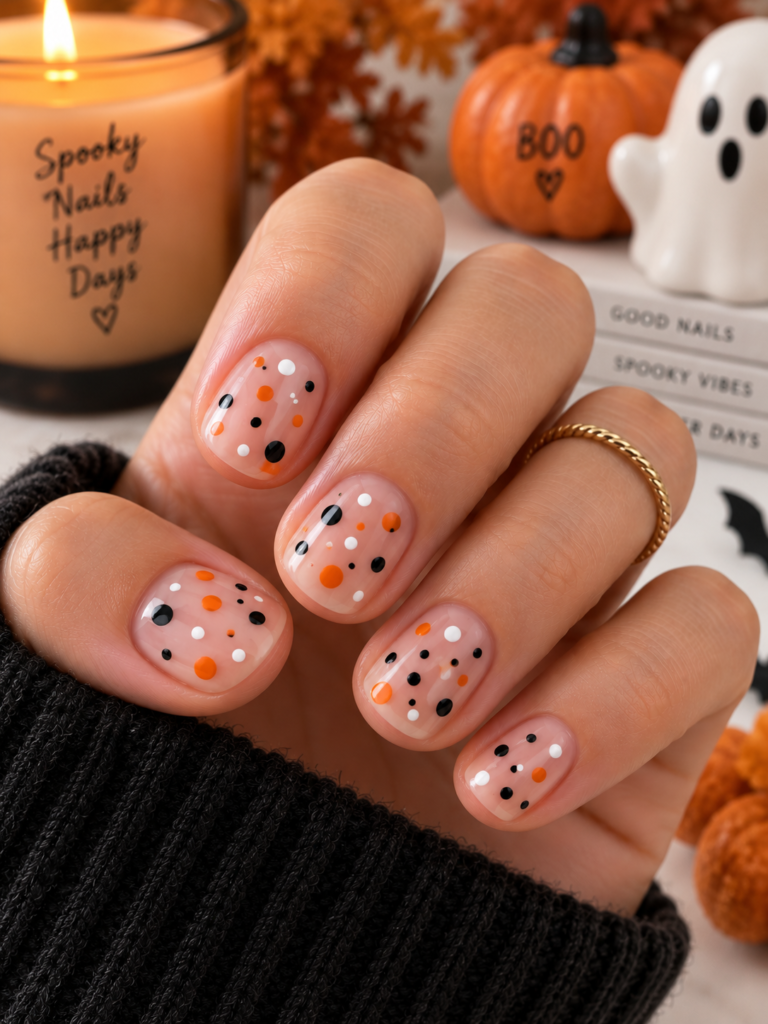 Orange-and-Black Dot Nails